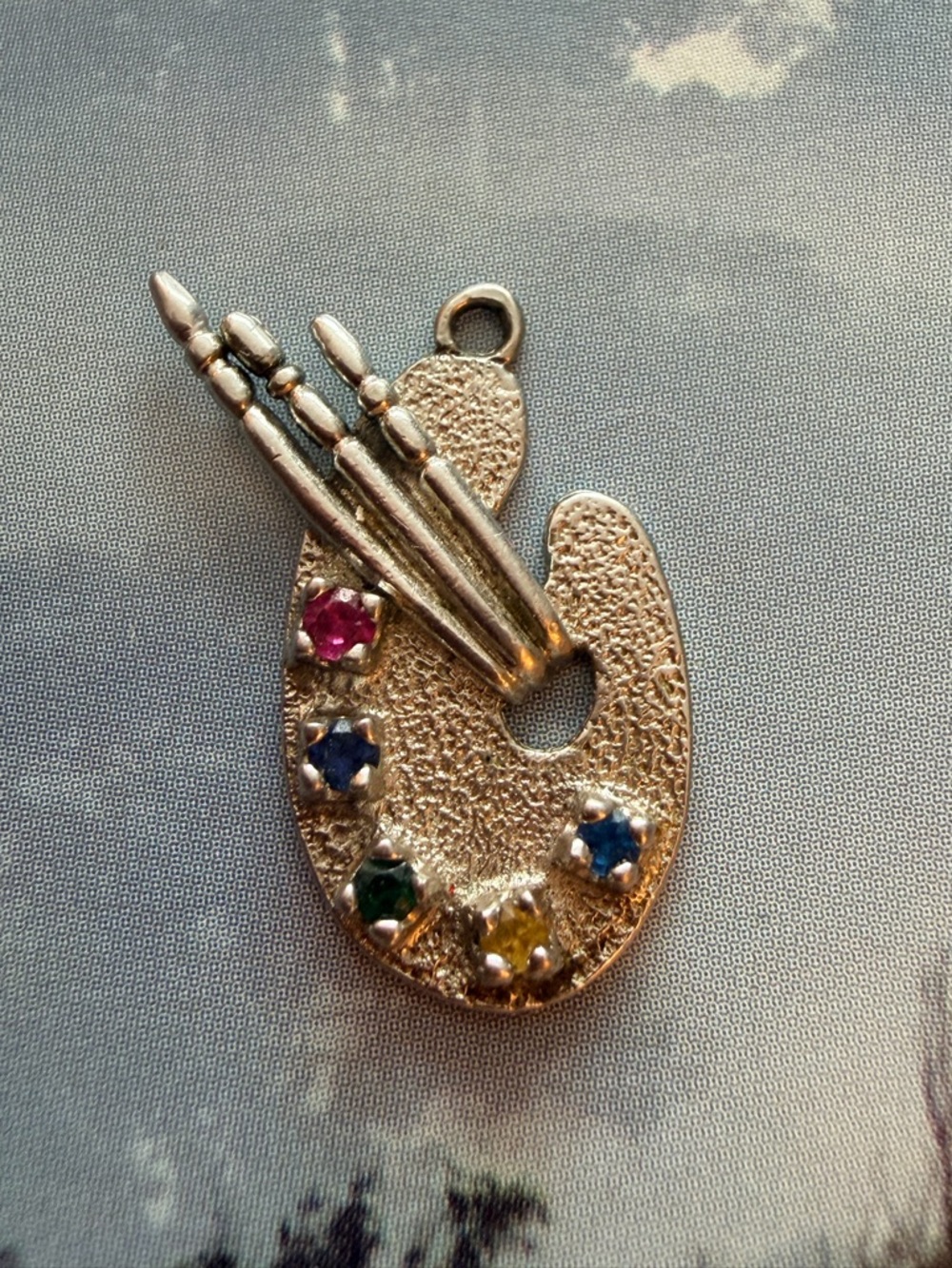 Sterling Silver Artist Palette Charm Pendant with Multicolor Stones